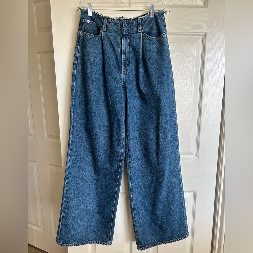 SLVRLAKE Taylor denim. Non-stretch, pleated, full length, zip fly, wide leg.